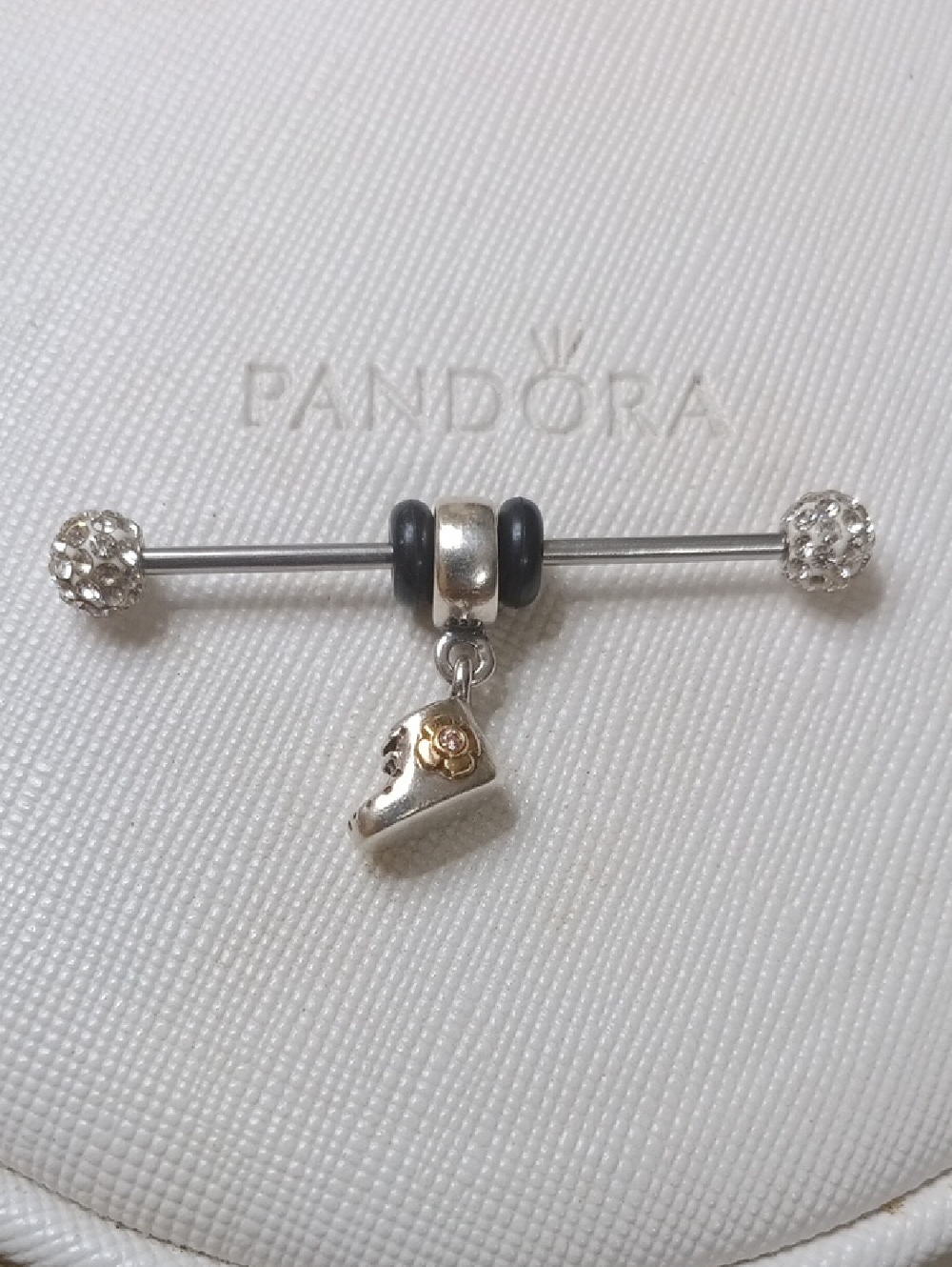 Pandora 14k/Silver Pink Sapphire Baby Shoe Dangle Charm Pendant